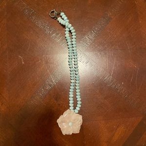 Pink and light blue flower necklace